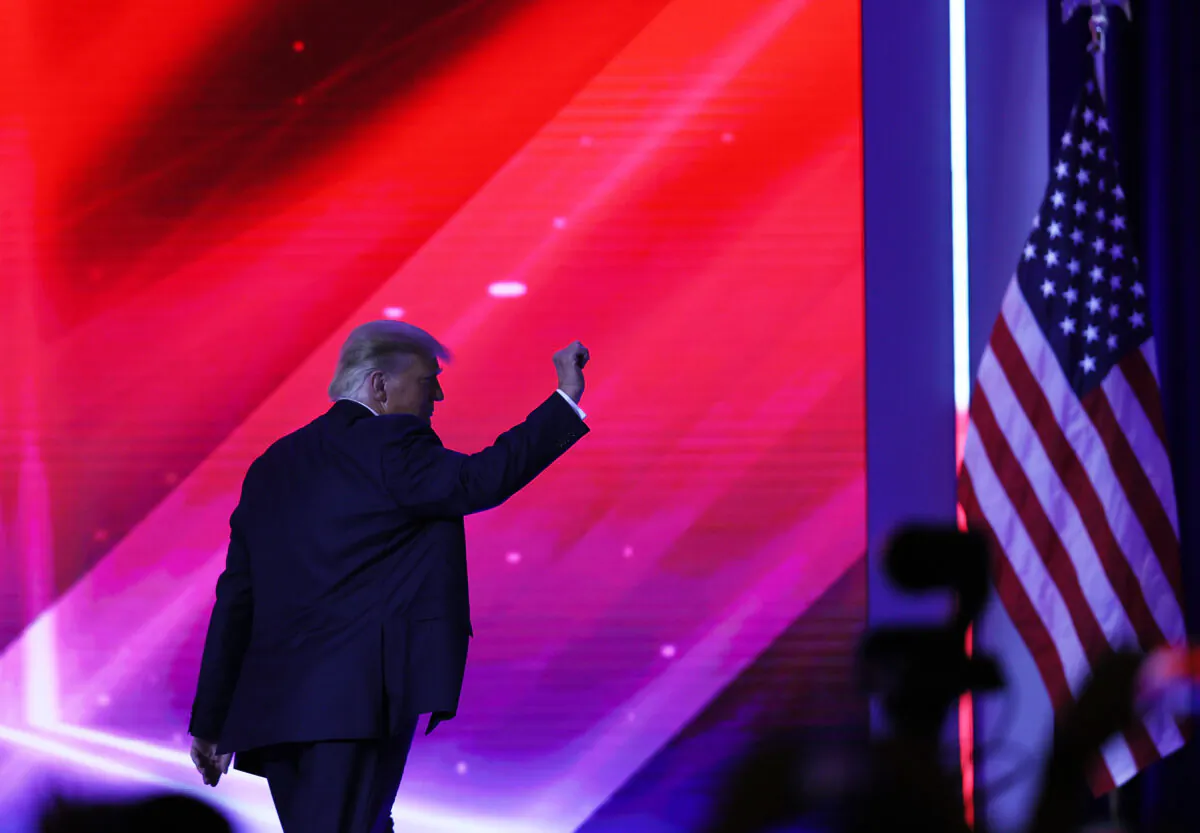 President Donald Trump walks off stage after an address to the Conservative Political Action Conference (CPAC) held in the Hyatt Regency in Orlando, Fla., on Feb. 28, 2021. (Joe Raedle/Getty Images)