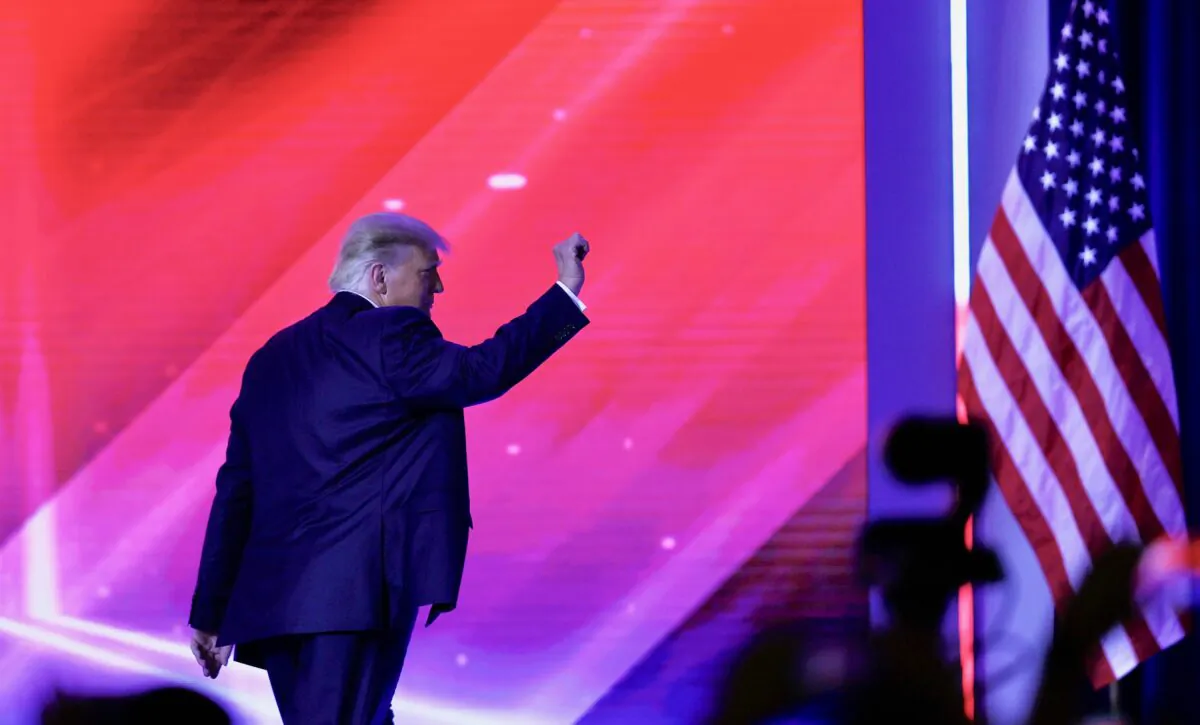 President Donald Trump walks off stage after an address to the Conservative Political Action Conference (CPAC) held in the Hyatt Regency in Orlando, Florida, on Feb. 28, 2021. (Joe Raedle/Getty Images)