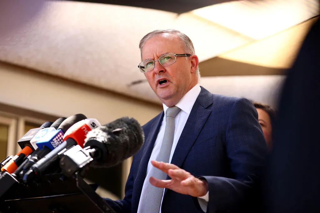 Anthony Albanese addresses the media on March 04, 2021 in Kwinana, Australia. (Paul Kane/Getty Images)