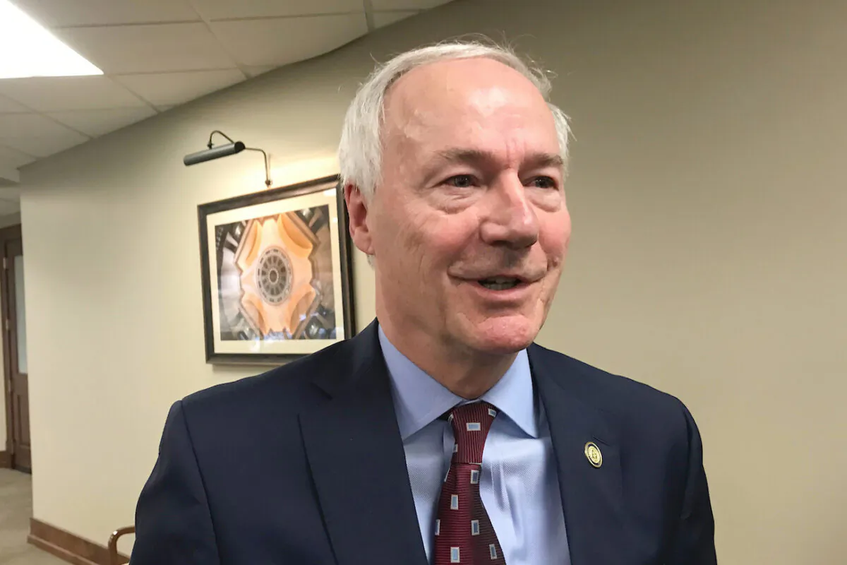 Arkansas Gov. Asa Hutchinson speaks to reporters in Little Rock, Ark., on Jan. 13, 2020. (Andrew Demillo/AP Photo)