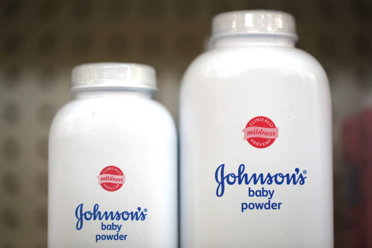 Containers of Johnson's baby powder made by Johnson and Johnson sit on a shelf at Jack's Drug Store in San Anselmo, Calif., on Oct. 18, 2019. (Justin Sullivan/Getty Images)