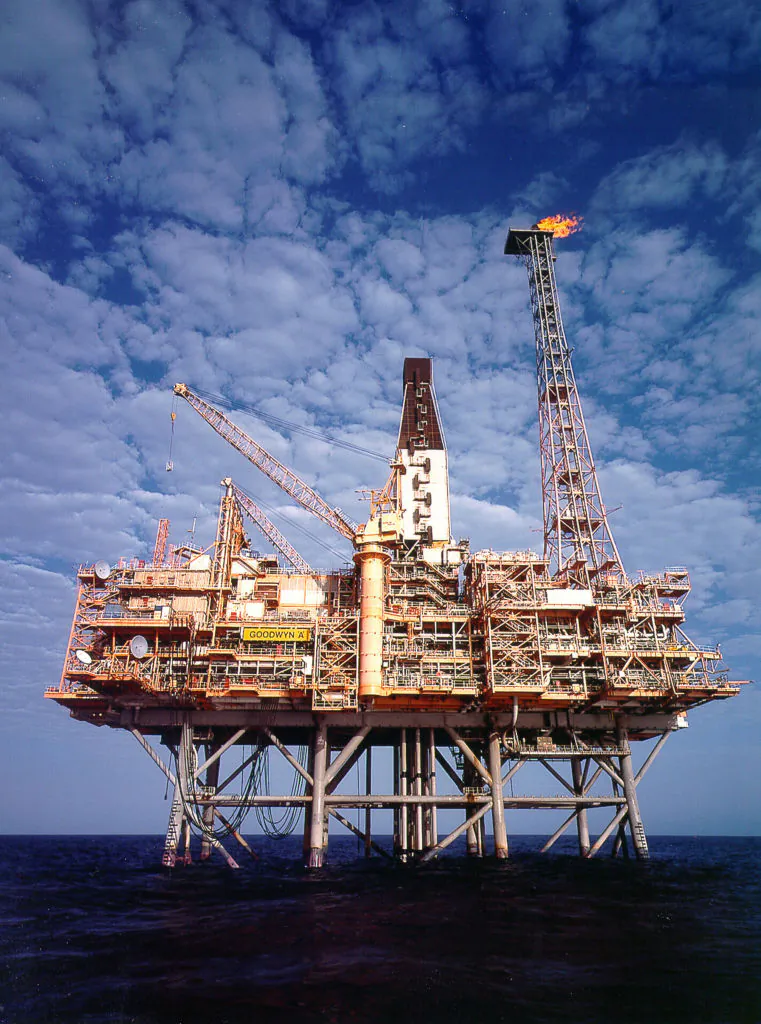 Woodside's Goodyn A offshore gas production platform off the northwest coast of Australia on Jan. 01, 2001. (-/AFP via Getty Images)