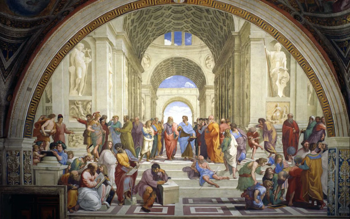 "The School of Athens" (1509–1510) by Raphael, a fresco depicting an idealized academy. (Public Domain)
