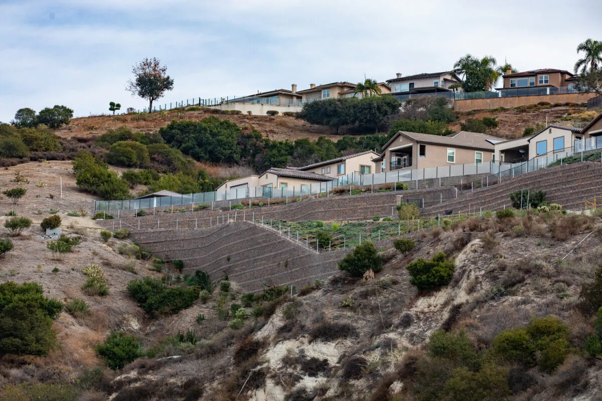 Possible mudslides await the residents of Trabuco Canyon after the Bond Fire of Dec 3, 2020 destroyed much of the vegetation. Trabuco Canyon, Calif., Dec. 23, 2020. (John Fredricks/The Epoch Times)