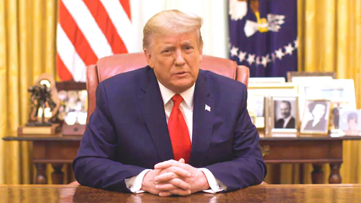 President Donald Trump speaks in a video released by the White House on Jan. 13, 2021. (Screenshot/White House)