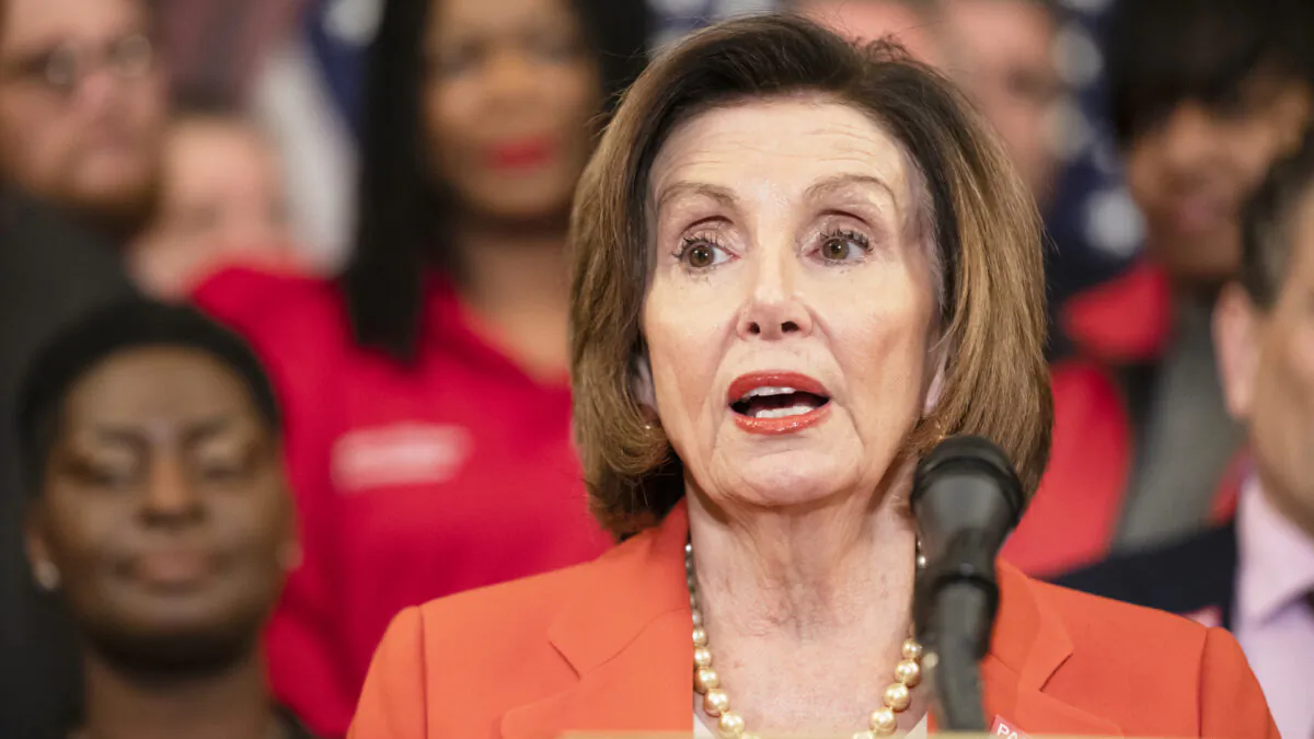 Speaker of the House Nancy Pelosi (D-Calif.) speaks during a press conference advocating for the passage of the Protecting the Right to Organize (PRO) Act in the House of Representatives later this week on Capitol Hill in Washington on Feb. 5, 2020. (Samuel Corum/Getty Images)