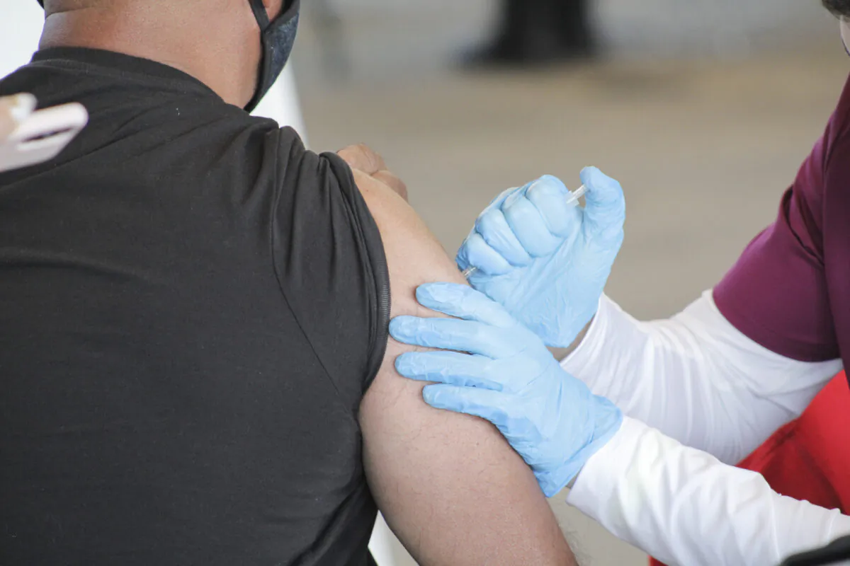 A patient receives his first shot of a COVID-19 vaccine at the the Christ Cathedral in Garden Grove on March 10, 2021. (Courtesy of The County of Orange)