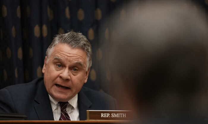 Rep. Chris Smith (R-N.J.) speaks as U.S. Secretary of State Antony Blinken testifies before the House Committee on Foreign Affairs in Washington on March 10, 2021. (Ken Cedeno/POOL/AFP via Getty Images)