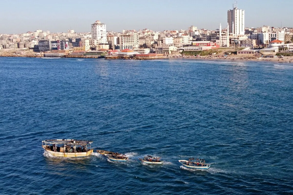 Palestinian fishing boats near Gaza's seaport in Gaza City on Feb. 1, 2021. (Mohammed Salem/Reuters)