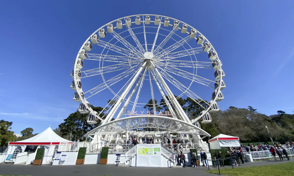 The SkyStar Wheel on a clear sunny day in Golden Gate Park in San Francisco on March 6, 2021. (Ilene Eng/The Epoch Times)