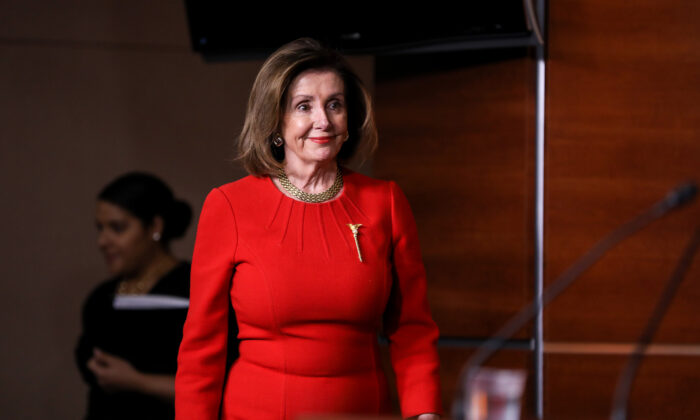 House Speaker Nancy Pelosi (D-Cali.) speaks to media at the Capitol in Washington on Dec. 19, 2019. (Charlotte Cuthbertson/The Epoch Times)