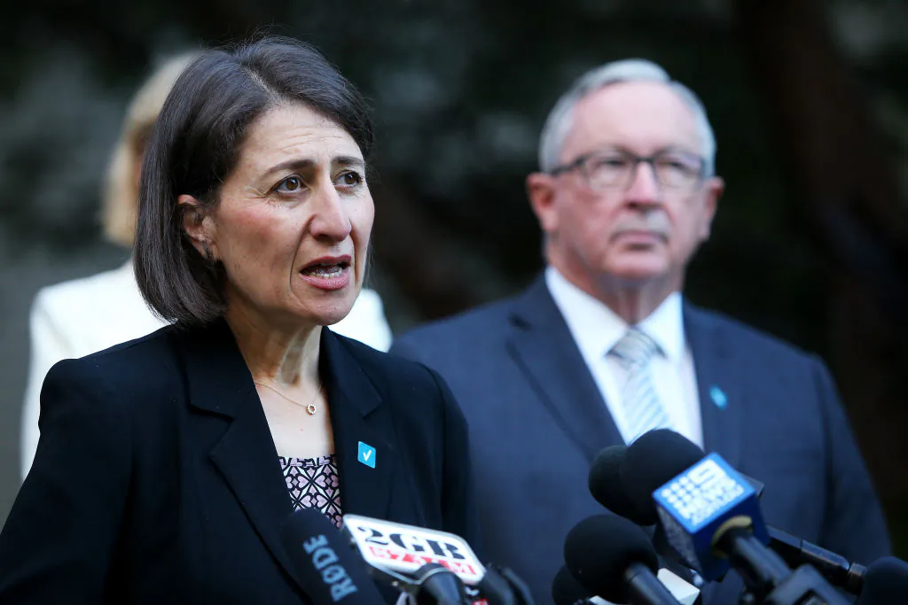 Premier Gladys Berejiklian speaks with the media on February 22, 2021, in Sydney, Australia.  (Lisa Maree Williams/Getty Images)