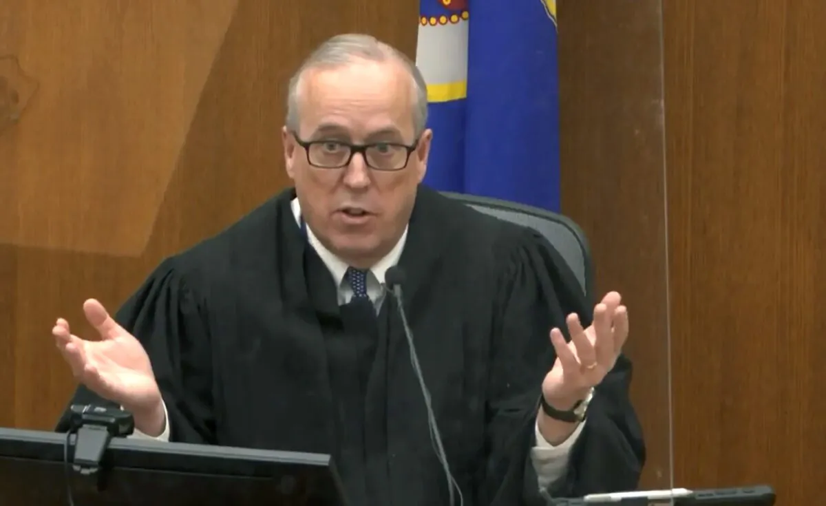 Hennepin County Judge Peter Cahill speaks during pretrial motions, prior to continuing jury selection in the trial of former Minneapolis police officer Derek Chauvin, at the Hennepin County Courthouse in Minneapolis, Minn., on March 11, 2021. (Court TV/Pool via AP)