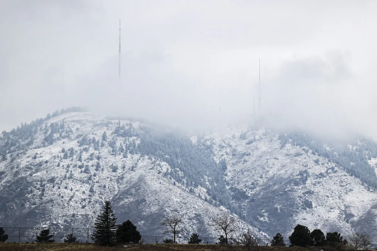 Snow coats the foothills before a winter storm in Golden, Colo., on March 12, 2021. (Michael Ciaglo/Getty Images)