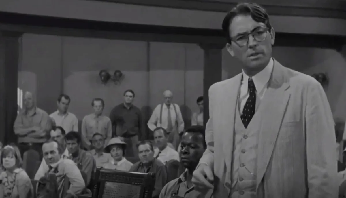 Lawyer Atticus Finch (Gregory Peck) handles the most challenging case of his career, in "To Kill a Mockingbird." (Universal Pictures)