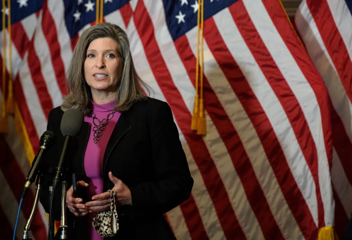 Sen. Joni Ernst (R-Iowa) speaks at a press conference at the U.S. Capitol on Dec. 15, 2020. (Nicholas Kamm-Pool/Getty Images)
