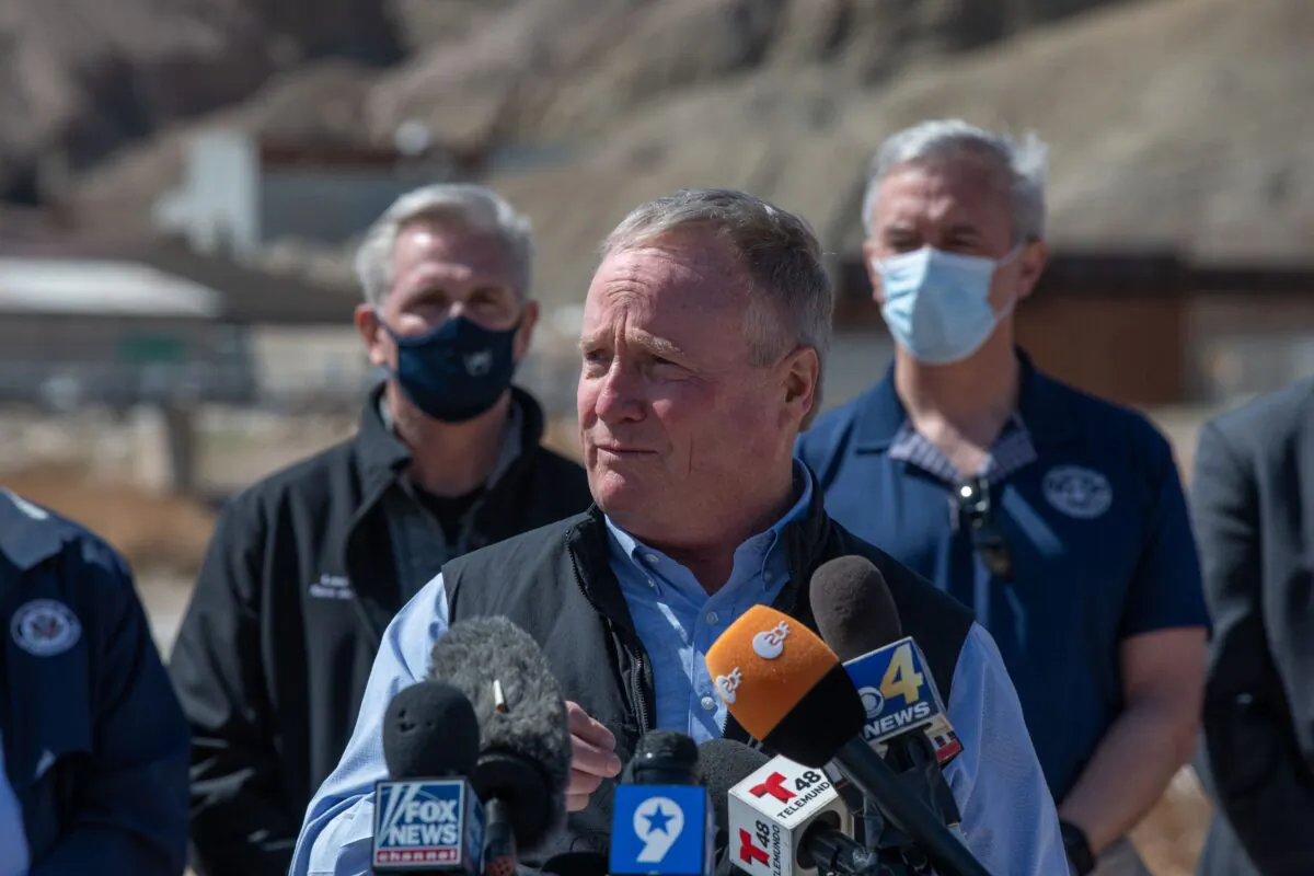 Rep. David Joyce (R-Ohio) speaks to reporters during a congressional border delegation visit to El Paso, Texas, on March 15, 2021. (Justin Hamel/AFP via Getty Images)