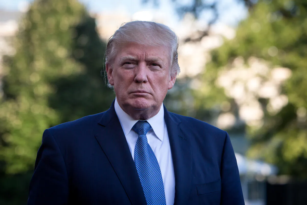 Then-President Donald Trump arrives on the South Lawn of the White House in Washington, on Sept. 24, 2017. (Samira Bouaou/The Epoch Times)