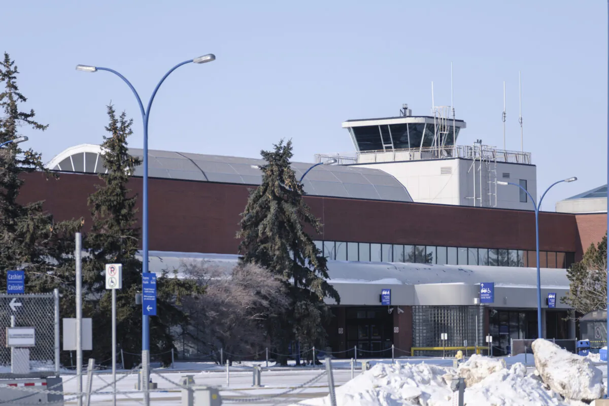 The control tower at the Regina International Airport is shown on Thursday Feb. 18, 2021. (Michael Bell/The Canadian Press)