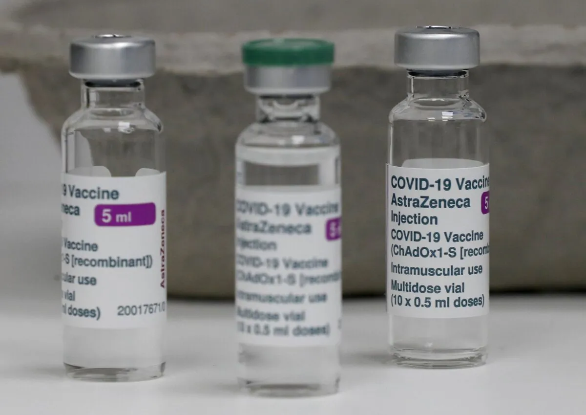AstraZeneca vaccine bottles at a pharmacy in Edgeware, London, on March 16, 2021. (Frank Augstein/AP Photo)