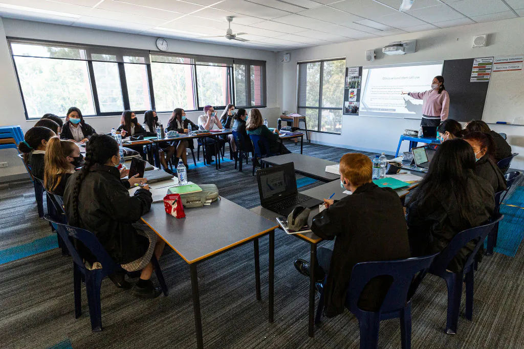 Senior students are seen in class at Melba Secondary College on October 12, 2020, in Melbourne, Australia. (Daniel Pockett/Getty Images)