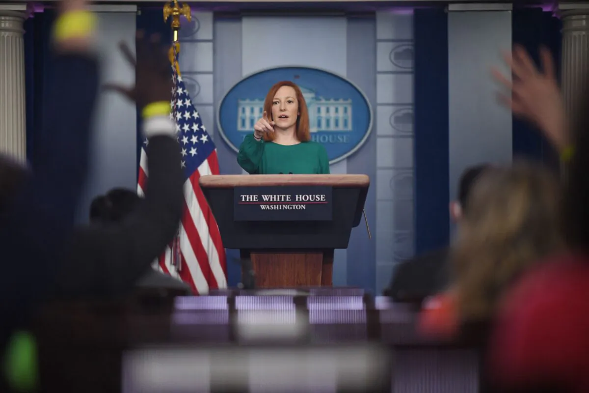 White House press secretary Jen Psaki answers questions as she speaks during a daily press briefing in the Brady Briefing Room of the White House in Washington on March 15, 2021. (Eric Baradat/AFP via Getty Images)