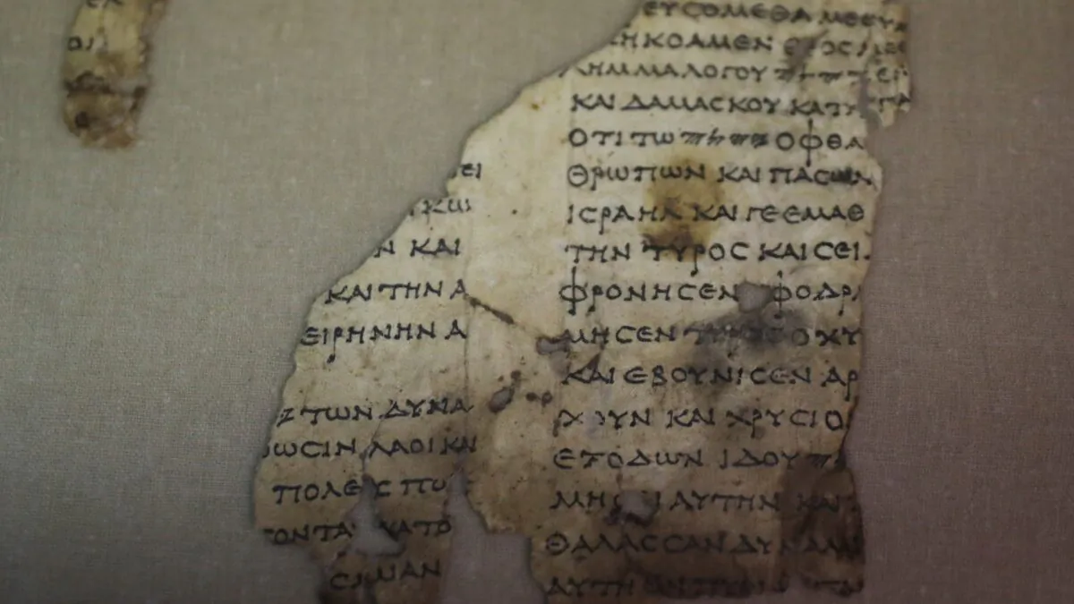 A recently-discovered scroll fragment of an ancient biblical text is seen at Israel Antiquities Authority laboratories in Jerusalem, Israel, on March 16, 2021. (Ammar Awad/Reuters)