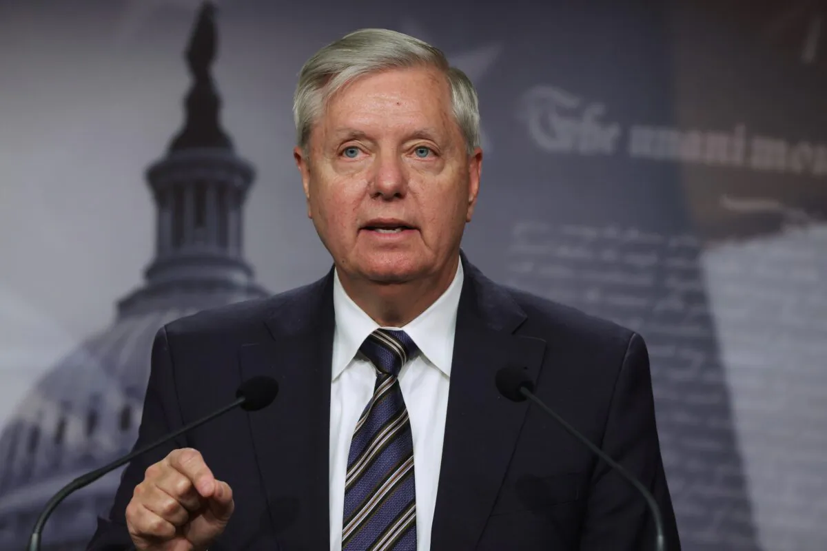 Sen. Lindsey Graham (R-S.C.) speaks to reporters on Capitol Hill on March 5, 2021. (Alex Wong/Getty Images)