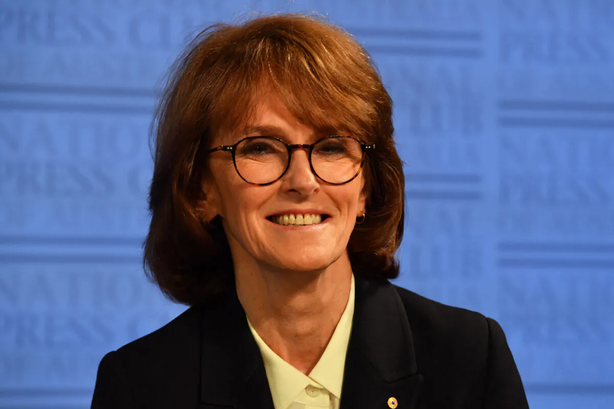 Australia Chief Scientist Cathy Foley appears at the National Press Club in Canberra, Australia, on March 17, 2021. (Sam Mooy/Getty Images)