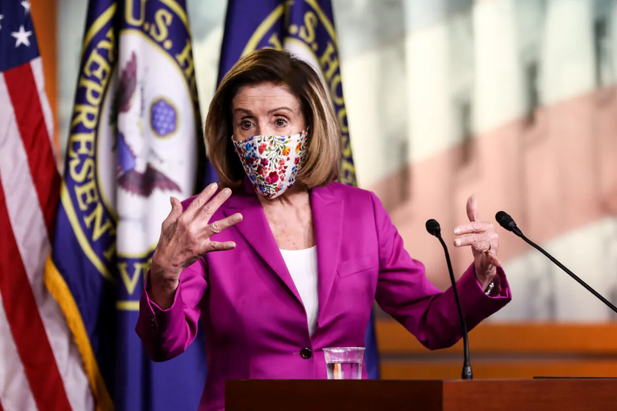 House Speaker Nancy Pelosi (D-Calif.) speaks to media at the Capitol in Washington, D.C., on Jan. 7, 2021. (Charlotte Cuthbertson/The Epoch Times)