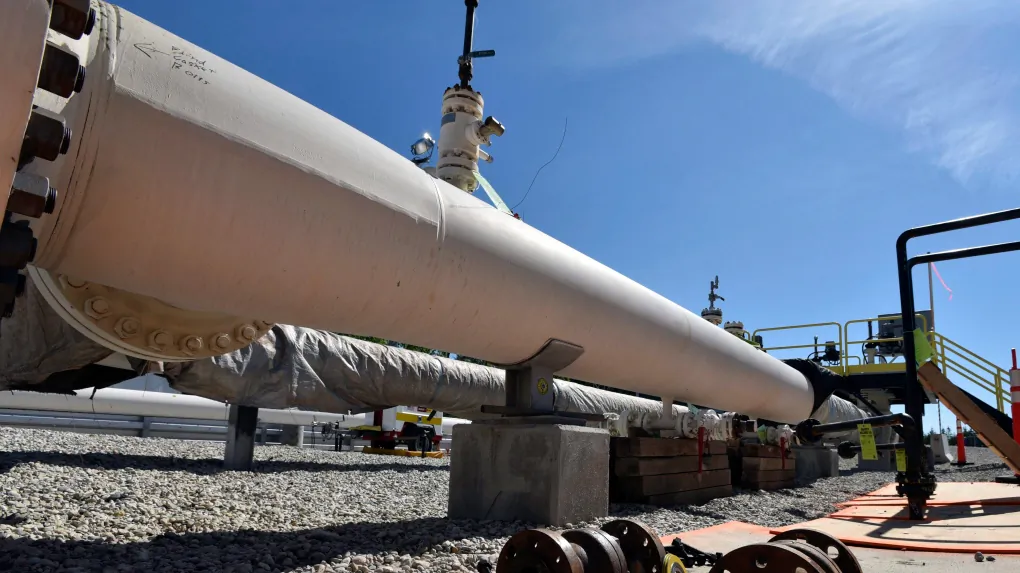 Fresh nuts, bolts and fittings are ready to be added to the east leg of the pipeline near St. Ignace, Mich., on June 8, 2017, as Enbridge prepares to test the east and west sides of the Line 5 pipeline under the Straits of Mackinac in Mackinaw City, Mich. (Dale G Young/Detroit News via AP)