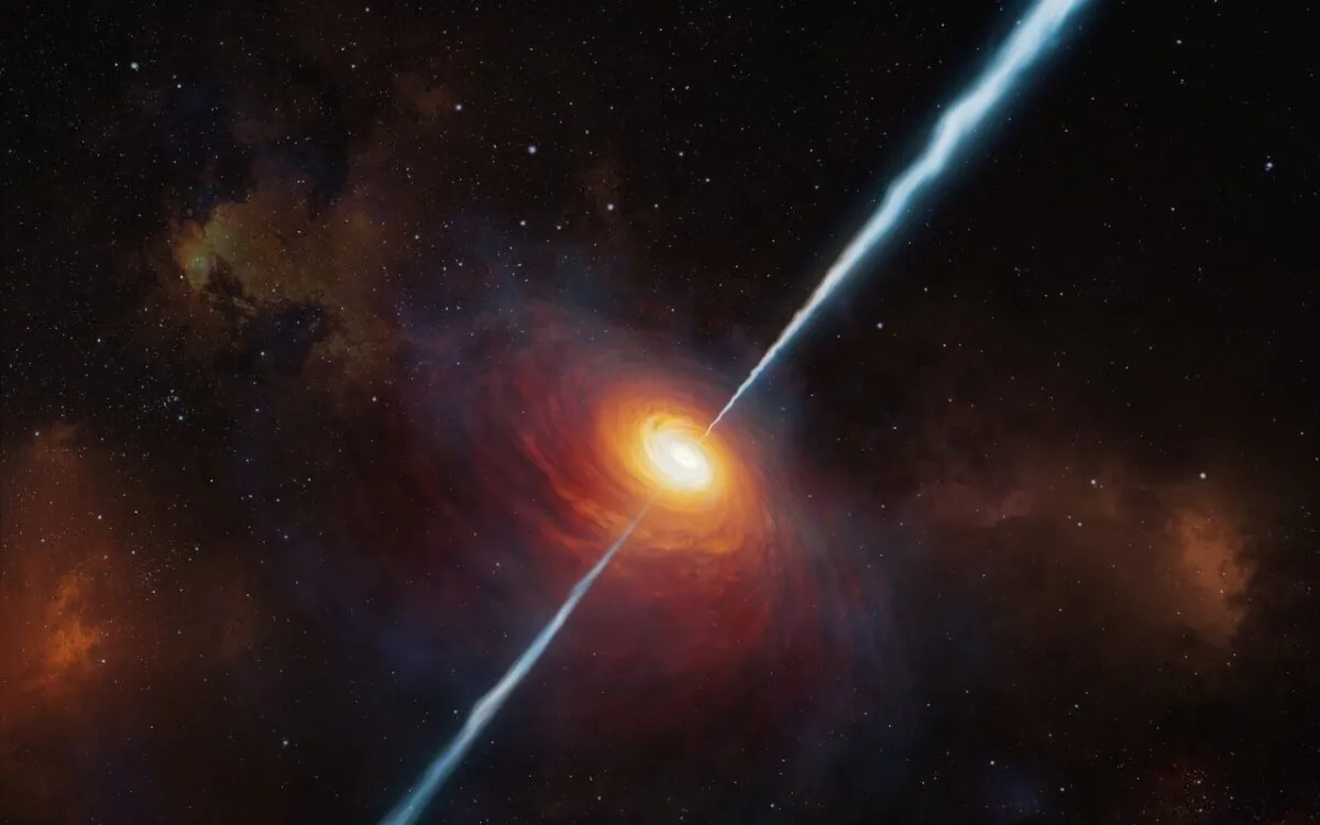 An illustration of the quasar P172+18. (ESO/M. Kornmesser)