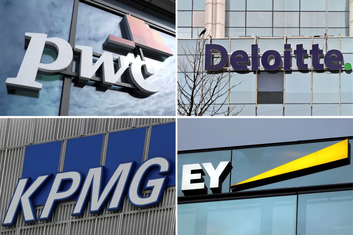 A combination of file pictures shows logos of Price Waterhouse Coopers, Deloitte, KPMG, and Ernst & Young. (Reuters/File Photos)