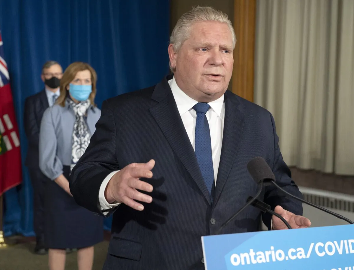 Ontario Premier Doug Ford speaks at Queen’s Park in Toronto on Jan. 12, 2021. (Frank Gunn/The Canadian Press)