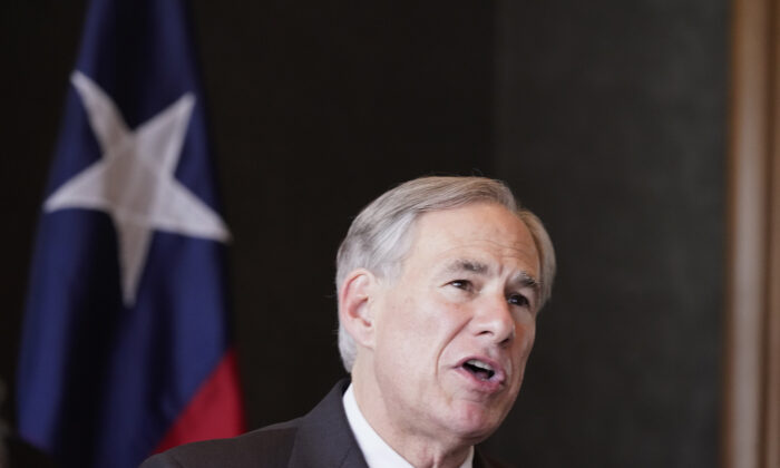 Texas Gov. Greg Abbott speaks during a news conferenced about migrant children detentions in Dallas, Texas, on March 17, 2021. (LM Otero/AP Photo)