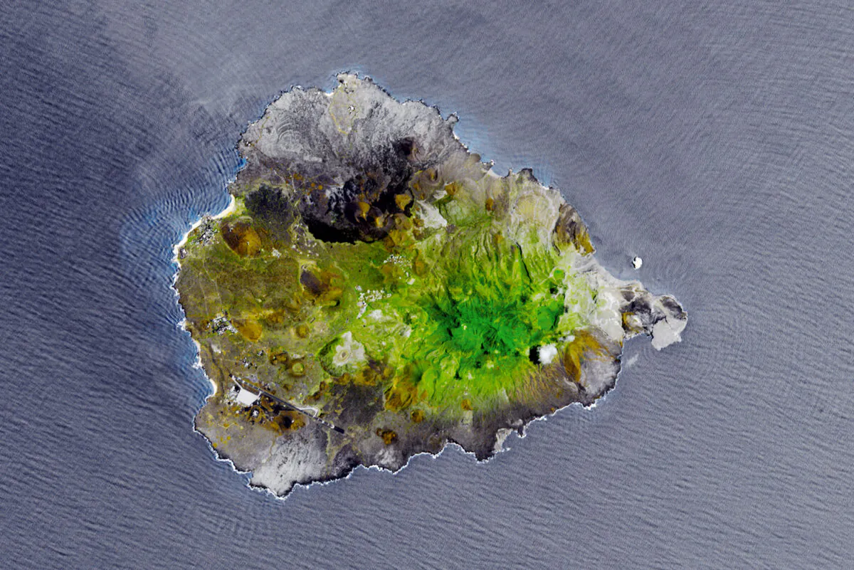 Ascension Island, an island in the South Atlantic Ocean, a part of the British Overseas Territories.
(NASA Earth Observatory image by Jesse Allen)