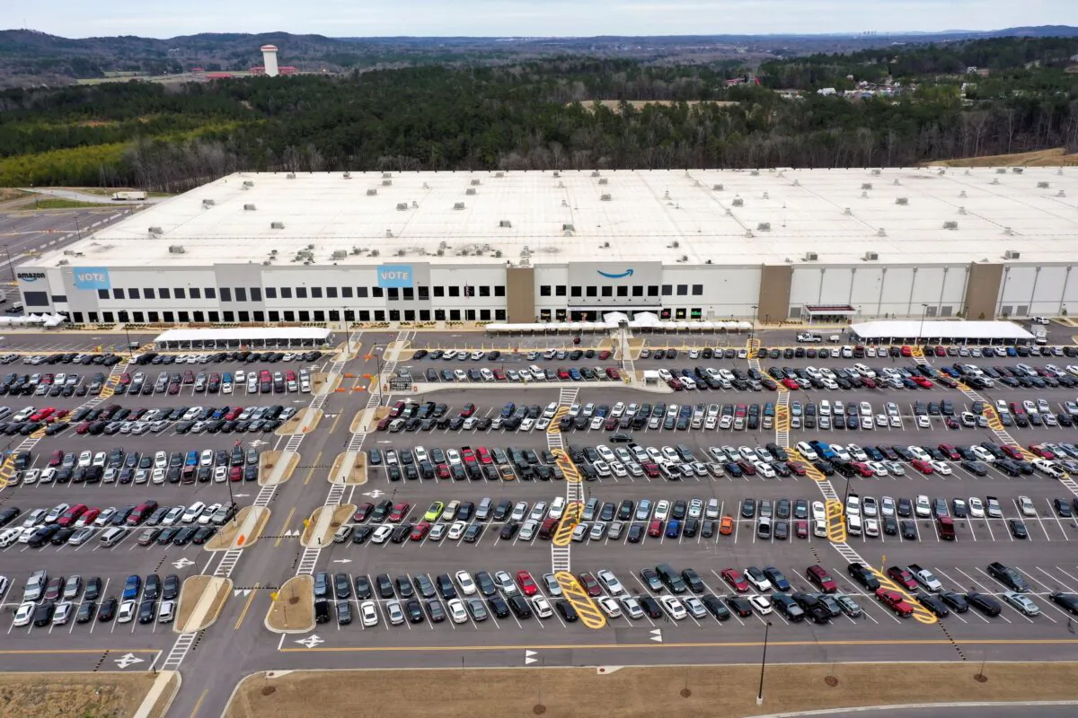 Aerial view of the Amazon facility where workers will vote on whether to unionize, in Bessemer, Ala., on March 5, 2021. (Dustin Chambers/Reuters)