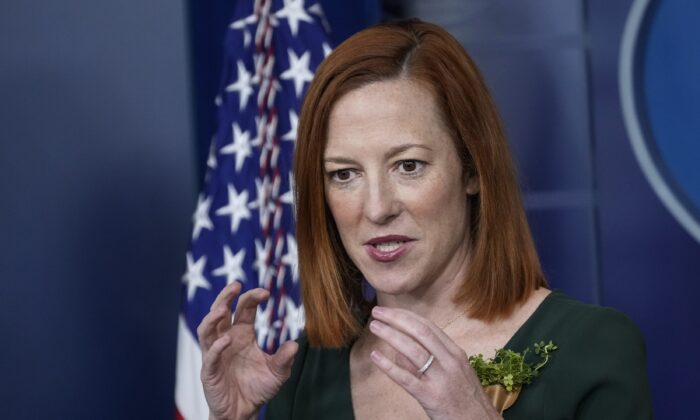 White House press secretary Jen Psaki speaks during a briefing at the White House in Washington on March 17, 2021. (Drew Angerer/Getty Images)