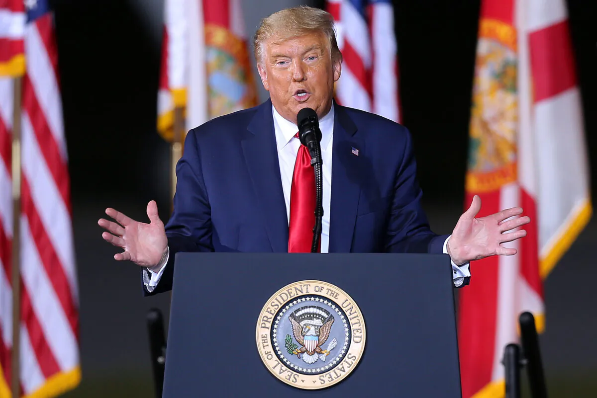 President Donald Trump speaks during a rally in Pensacola, Fla., on Oct. 23, 2020. (Jonathan Bachman/Getty Images)