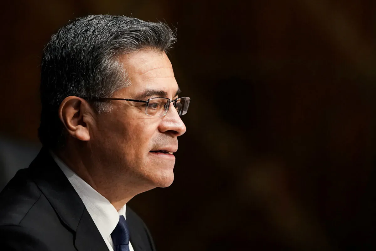 Xavier Becerra, the then-nominee for secretary of Health and Human Services, answers questions during his Senate Finance Committee nomination hearing on Capitol Hill in Washington on Feb. 24, 2021. (Greg Nash/Pool via Reuters)