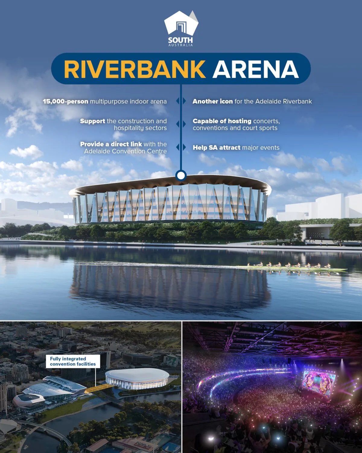 The proposed Riverbank Arena will be built in the CBD of Adelaide. (Facebook: Steven Marshall)