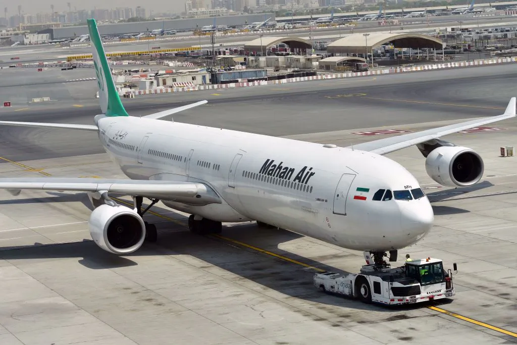 Airbus A340 of Mahan Air at the tarmac at Dubai's International Airport in Dubai, United Arab Emirates, on Sept. 14, 2017. (Giuseppe Cacace/AFP via Getty Images)
