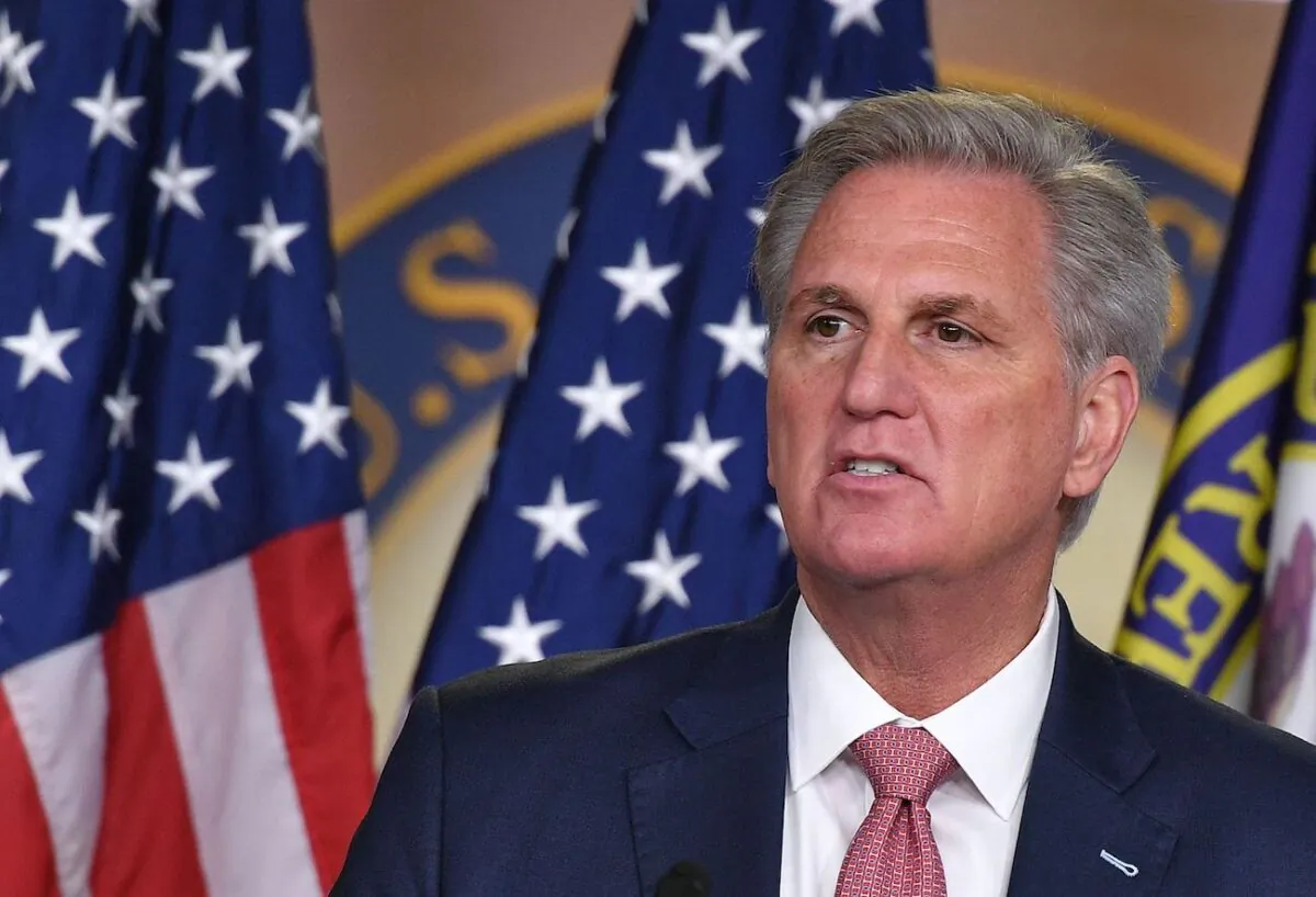 House Republican Leader Kevin McCarthy (R-Calif.) speaks during his weekly press briefing on Capitol Hill in Washington on March 18, 2021. (Mandel Ngan/AFP via Getty Images)