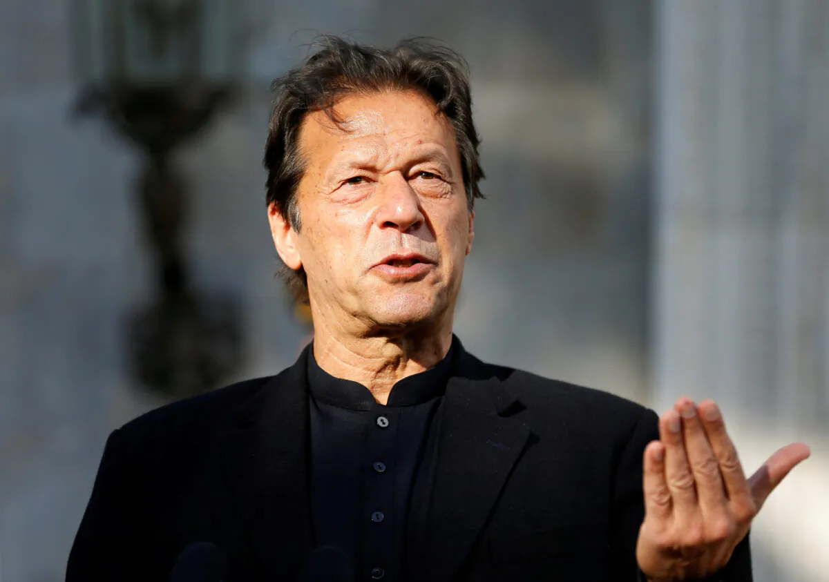Pakistan’s Prime Minister Imran Khan speaks during a joint news conference with at the presidential palace in Kabul, Afghanistan, on Nov. 19, 2020. (Mohammad Ismail/Reuters)