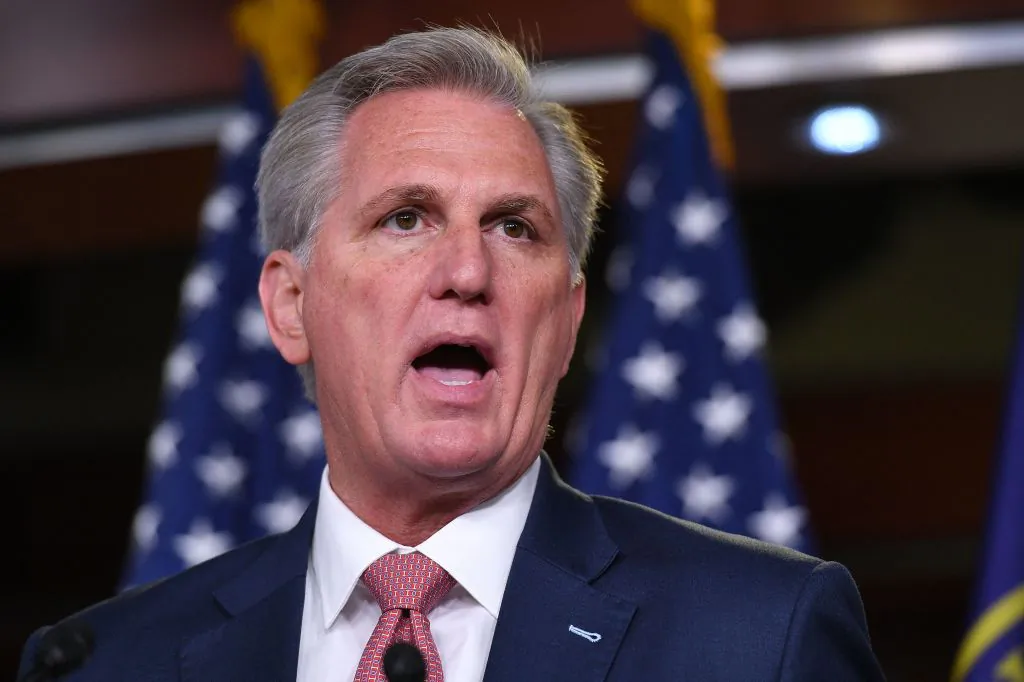 House Minority Leader Kevin McCarthy (R-Calif.) speaks during his weekly press briefing on Capitol Hill in Washington, on March 18, 2021. (Mandel Ngan/AFP via Getty Images)