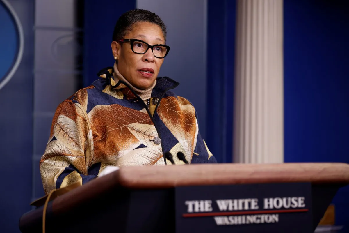 Housing Secretary Marcia Fudge delivers remarks during a press briefing at the White House on March 18, 2021. (Carlos Barria/Reuters)