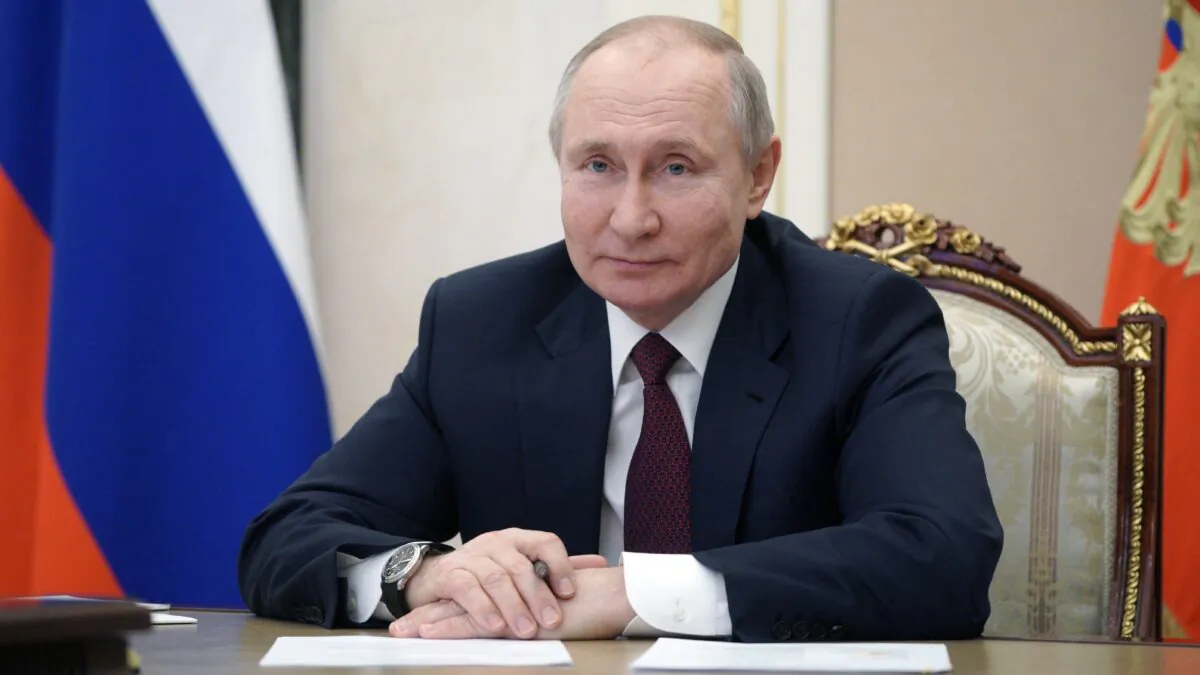 Russian President Vladimir Putin meets with members of the public of Crimea via a video link in Moscow on March 18, 2021. (Alexey Druzhinin/Sputnik/AFP via Getty Images)