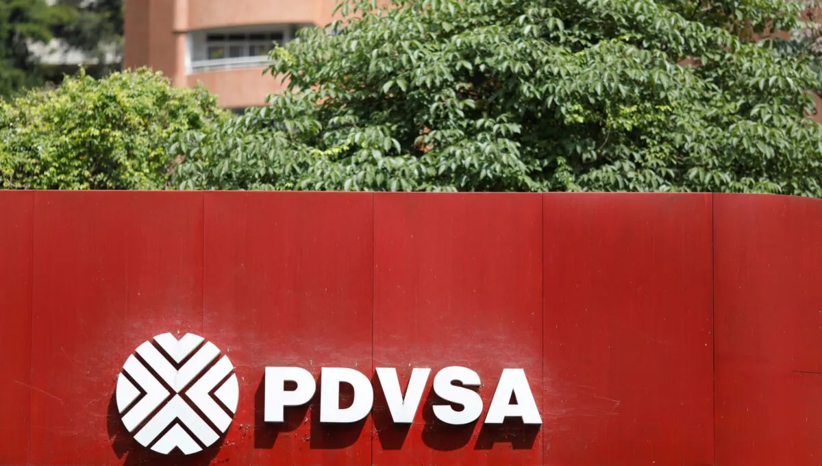 The corporate logo of the state oil company PDVSA is seen at a gas station in Caracas, Venezuela, on Nov. 16, 2017. (Marco Bello/Reuters)
