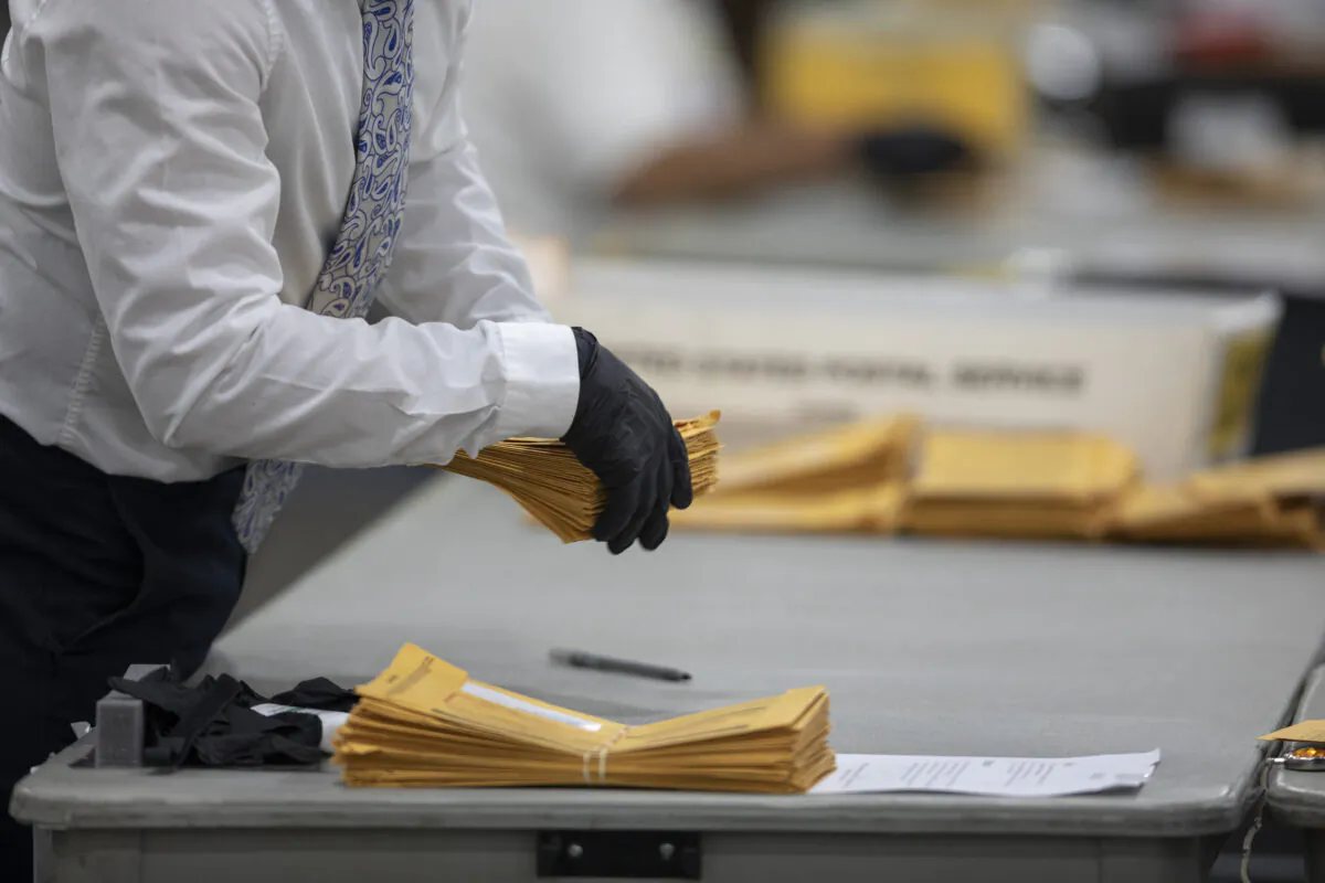 A Michigan elections worker is seen in a November 2020 file photo. (Elaine Cromie/Getty Images)