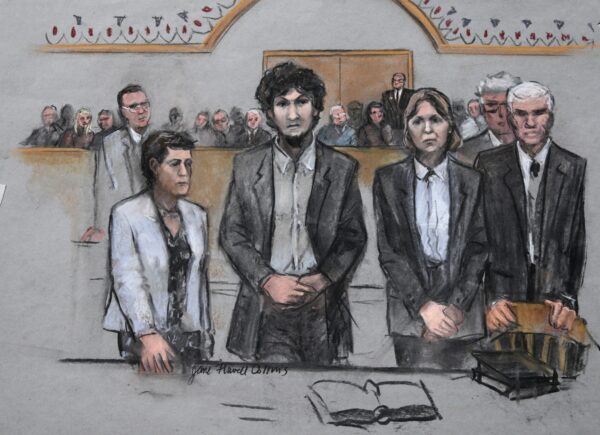 Marathon bomber Dzhokhar Tsarnaev (C)